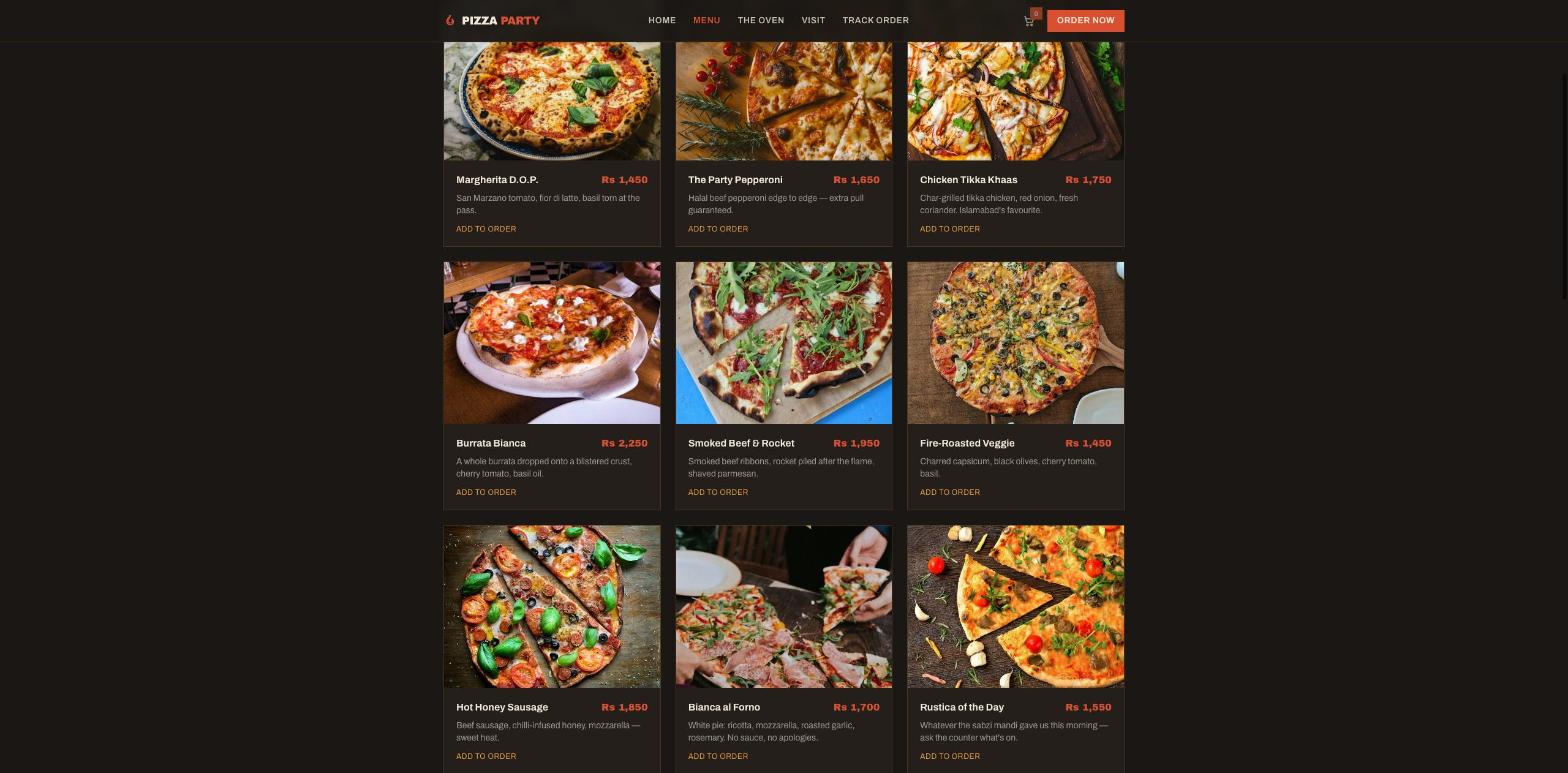 Pizza Party live menu